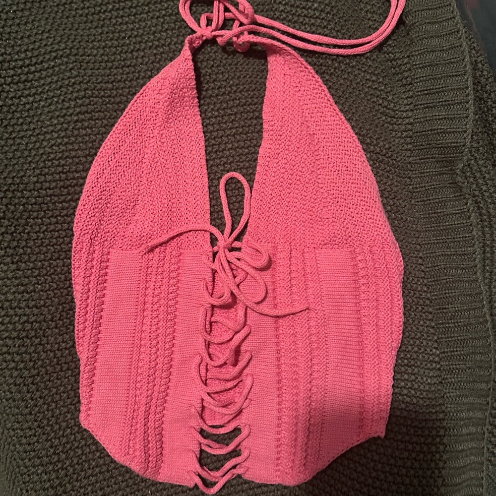 Chic Pink Lace-Up Halter Top